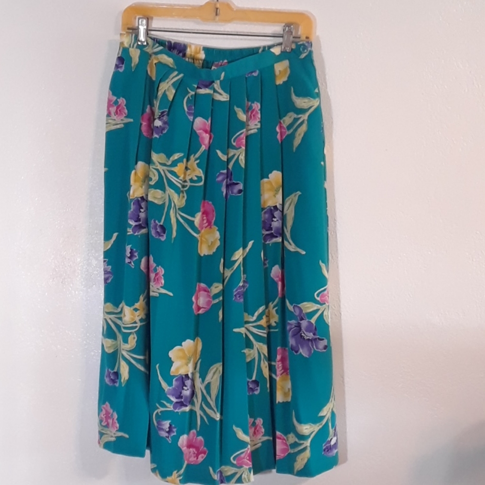 Alfred Dunner Floral Turquoise Skirt SIZE: 12